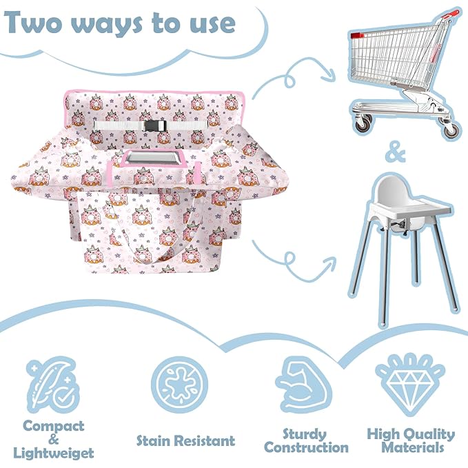 Shopping Cart Cover for Baby 2-in-1 High Chair Cover with Safety Harness Multifunctional Pink Unicorn Donuts Cart Covers for Babies Soft Padded Grocery Cart Cover for Baby Boy Girl