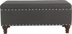 HomePop Upholstered Storage Bench with Nailhead Trim – Charcoal