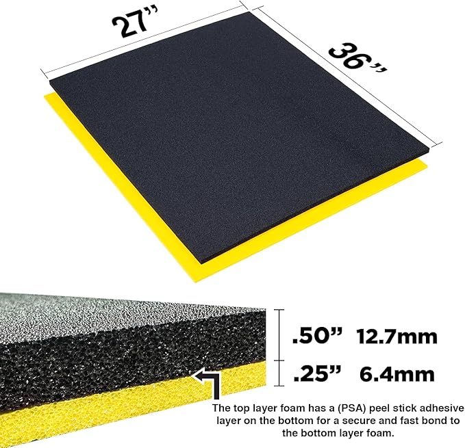 5S TOOL BOX SHADOW FOAM ORGANIZERS (2 COLOR) CUSTOM SIZE (27" x 36", Black Top/Yellow Bottom)