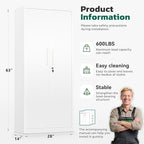 Greenvelly Metal Storage Cabinet, 63" H Locking Metal Storage Cabinet with Doors and 4 Shelves, Lockable Steel Cabinets for Kitchen, Bedroom, Living Room, Office (White)