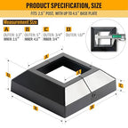 2.5"x2.5"（Actual: 2.5"x 2.5"） Deck Post Base Cover Decorative Post Base Trim Skirt Black Aluminum 8Pack