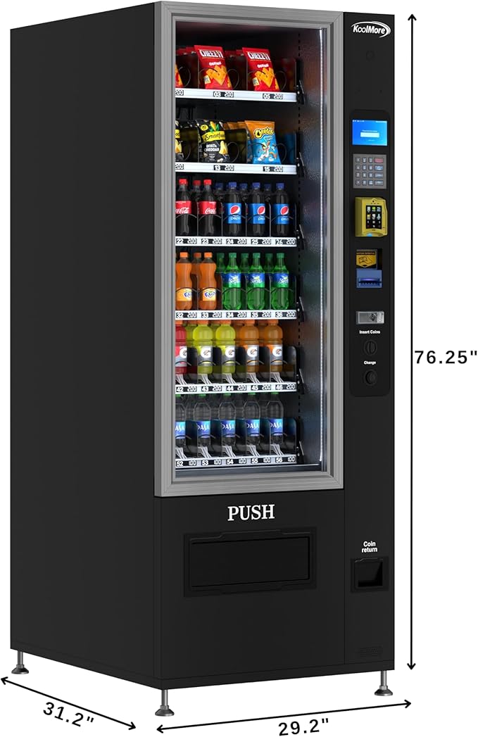 KoolMore Refrigerated Snack Vending Machine with 36 Slots Featuring Credit Card Reader and Bill Acceptor in Black (KM-VMR-30-BR)