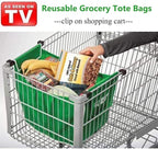 2Pack Reusable Shopping Trolley Bags Grab and Go Bag Collapsible Grocery Tote Bags with Handles, Clip on Shopping Cart As Seen On TV