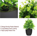 LELEE Artificial Potted Plants Mini Fake Plants, 4 Pack Medium Eucalyptus Potted Faux Decorative Grass Plant with Black Plastic Pot for Home Decor, Indoor, Office, Desk, Table Decoration