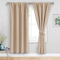 JIUZHEN Blackout Curtains for Bedroom - Thermal Insulated Room Darkening Rod Pocket Curtains for Living Room, Set of 2 Panels with Tiebacks, 38 x 72 Inch Length, Beige