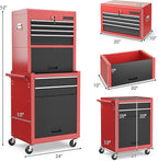 Goplus Tool Chest, 3-in-1 Rolling 6 Drawers Tool Cabinet with Detachable Top Toolbox, Middle Tool Storage, Universal Lockable Wheels, Protective Liner, Auto Lock, Metal Tool Box for Garage Workshop