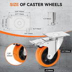 W B D WEIBIDA 4 Inch Swivel Casters with Brake Set of 4 Heavy Duty of 1200 lbs, Safety Dual Locking Plate Castors, No Noise Wheels for Furniture, Workbench and Carts(Nuts & Bolts & 2 Spanners)