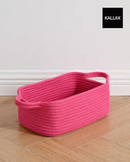 KALLAX Small Woven Basket, 12 x 8 x 4.5 Inches, Small Storage Baskets for Organizing, Gift Baskets Empty, Cute Rope Shelf Closet Storage Bins for Shelves, Dog Toy Basket, 3 Packs, Hot Pink