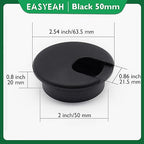 2 Pcs Desk Grommet 2" / 50 mm, Desk Cord Hole Cover, Cable Grommet ABS Plastic, Desk Hole Grommet for Home & Office Pc, Detachable Cable Cord Organizer-Black
