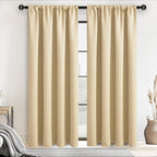 JIUZHEN Blackout Curtains for Bedroom– Thermal Insulated,Noise Reducing Room Darkening Privacy Drapes for Living Room, Set of 2 Panels with Tiebacks, 52 x 84 inch Long, Light Beige