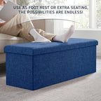 Ornavo Home 43 Inch Folding Storage Ottoman with Storage Bench, Long Large Storage Ottoman Bench, Storage Chest, Foot Rest Stool, Bedroom Bench with Storage - (Navy)