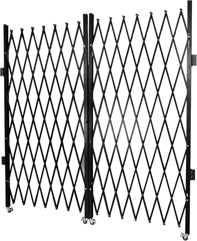 Double Folding Security Gate 6-1/2'Hx7.22'W Iron Accordion Security Gate Flexible Expanding Security Gate 360° Rolling Barricade Scissor Door with Padlock for Entry Security, Garage, Warehouse