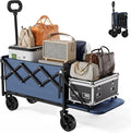 Collapsible Wagon with Wheels & Tailgate, 350LBS Wagons Carts Foldable Heavy Duty, Lightweight Portable Folding Utility Wagon Grocery Shopping Cart for Garden, Camping, Beach (Navy)