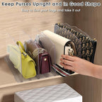 SSAWcasa Closet Purse Organizer, Purse Storage Organizer, Acrylic Purses Shelf Divider Holder, Clear Clutch Women Bag Organizers, Adjustable Handbag Separator Rack for Bathroom Office Bookshelf
