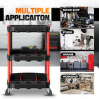 Auto Dynasty 3-Tier Rolling Cart Trolley Detailing Cart with 9 Cup Holders and 2 Pegboards 120 kg/260 Lbs Capacity on Wheels Fits Garage, Home, Storage, Warehouse, and Workshop Use, Black/Red