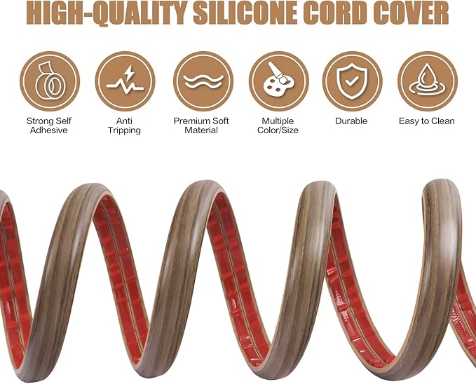 Floor Cord Cover Self Adhesive Cord Hider,3.3FT Cable Management, Extension Strip Protector for Wires, Prevent Cable Trips for Offices, Gyms, Exhibitions Cavity:0.39"(W) x0.27(H) Woodsmokedbrown