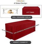 HolidayIdeas 4 Pack Red Fitted Tablecloth for 6ft Tables, 4-Sided Christmas Table Cover for Holiday Markets, Yard Parties, & Gift Tables, Wrinkle-Resistant Washable Xmas Decorations
