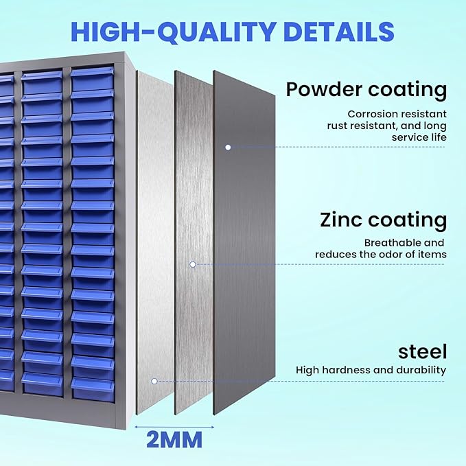 75-Drawer Parts Cabinet with Labels & Dividers, ABS Non-Slip Drawers & Steel Frame, Nut Bolt Screw Tool Organizer for Workshop, Garage, Craft, Toy & Accessory Storage