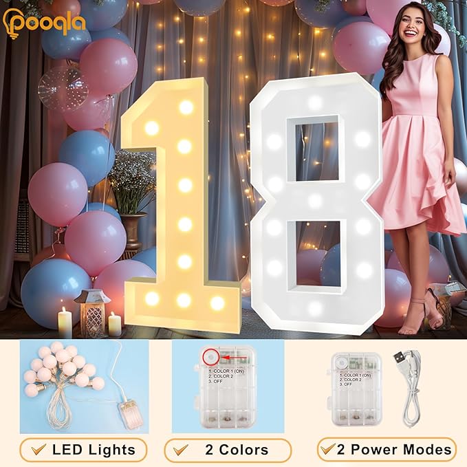 Pooqla 4 FT Light Up Marquee Numbers, Giant Mosaic Light Up Numbers Cool White and Warm White LED, Large Lighted Marquee Numbers for Balloons 1st 16th 21st Birthday Party Decoration, LED Number 1