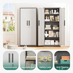 Greenvelly Metal Storage Cabinet, 63" H Locking Metal Storage Cabinet with Doors and 4 Shelves, Lockable Steel Cabinets for Kitchen, Bedroom, Living Room, Office (White Grey)