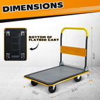 660lbs Large Size Heavy Duty Yellow Flatbed Cart, Foldable Platform Hand Truck with 360° Swivel Wheels, Steel Utility Dolly for Warehouse, Moving & Storage
