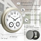 20" Evander Outdoor Atomic Clock with Thermometer & Hygrometer, 3 in 1 Weather Stations, Large Wall Clocks for Living Room Decor,Modern Farmhouse Home Decor (Morning Silver)