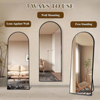 64"x21" Full Length Mirror with Stand, Shatterproof Arched Floor Mirror, Aluminum Alloy Thin Frame - Freestanding/Leaning/Wall Mount for Bedroom, Living Room & Entryway (Black)