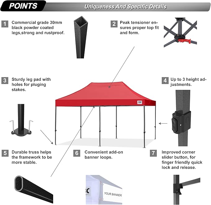 ABCCANOPY Patio Pop Up Canopy Tent 8x16 Commercial-Series (Red)