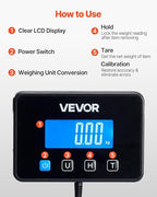 VEVOR Digital Postal Scale, 0.7 oz/3.5 oz Dual Accuracy, 660 lbs Commercial Weight Scale with Hold/Tare Function & LCD Display, Fit for Packages, Postage, Luggage, Battery & Charging Cable Included