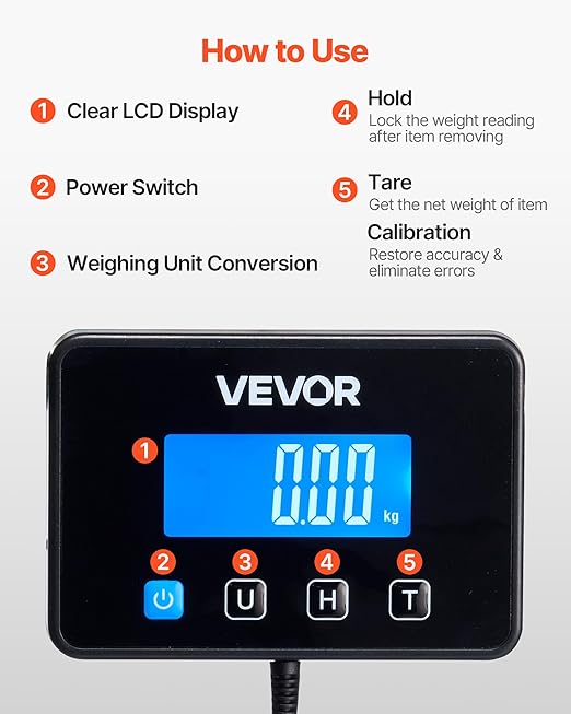 VEVOR Digital Postal Scale, 0.7 oz/3.5 oz Dual Accuracy, 660 lbs Commercial Weight Scale with Hold/Tare Function & LCD Display, Fit for Packages, Postage, Luggage, Battery & Charging Cable Included