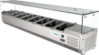 KoolMore SDC-8P-SG Condiment Prep Rail Station with Sneeze Guard, 71 Inch, Silver