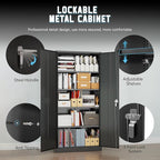 Superday Metal Storage Cabinet with Lock, 72" H Garage Storage Cabinet with Doors and 4 Adjustable Shelves, Black Steel Locking Cabinets for Office, Home, Garage, Gym, School