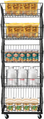 5 Tier Retail Display Rack, Rolling Storage Rack 5 Layers 18.9*17.72*55.12in Metal Display Shelf Fruit Vegetable Snack Basket Storage Supplies for Home Store Market (Black, 48*45*140cm)