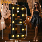 Pooqla 4 FT Marquee Light Up Letters, Black Giant LED Sign Marquee Letter Lights 4 Feet Tall, Big Mosaic Letters for Balloons Birthday Party Anniversary Wedding Decorations, Warm White B