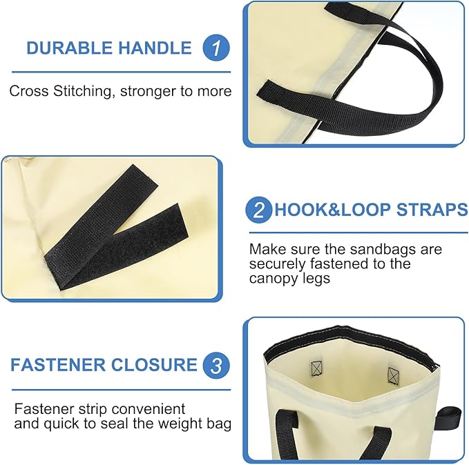 PATIKIL Canopy Weight Sand Bags, 4 Pack 110 Lbs Total Extra Large Weights Bags Waterproof Tent Leg Weights Sandbags for Outdoor Canopy Tent Sun Shelter Patio Ladder Beige (14x9")