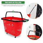 FAHKNS Red Shopping Carts with Wheels, 6PCS 35L Portable Shopping Baskets Set, Grocery Basket with Handles for Supermarket, Retail Store, Laundry