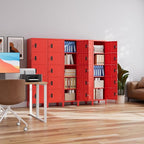 Aobabo 16" W 5 Door Metal Storage Locker with Lock, 66" H Steel Locker with Name Card Holder and Metal Leg for School, Home, Office, Playroom, Assembly Required, Red