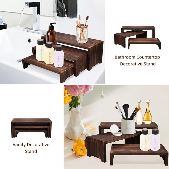 3-Tier Wooden Cupcake Stand & Display Risers, for Food Desserts & More, Sturdy & Reusable