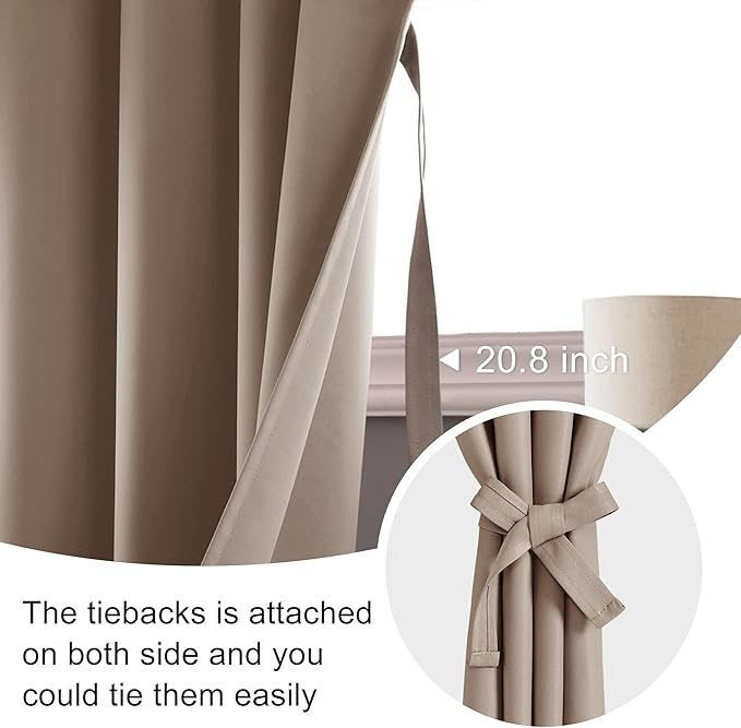 JIUZHEN Short Blackout Curtains for Small Window - Cafe Room Darkening Privacy Thermal Insulated Half Window Curtains Tiers for Bathroom,Kitchen, W 42 x L 36, Set of 2 Panels with Tiebacks, Camel
