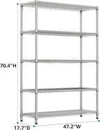 IZEUK 4250 LBS Garage Shelving Wide Storage Shelves 5 Tier Metal Shelves Heavy Duty Adjustable Utility Shelf Rack Chrome 17.7" D x 47.2" W x 70.4" H