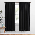 PONY DANCE Blackout Curtains 72 Long - Solid Rod Pocket Thermal Panels Black Out Window Cover Energy Efficient Light Blocking Drapes for Living Room, 52-inch by 72-inch, Black, 2 Pieces