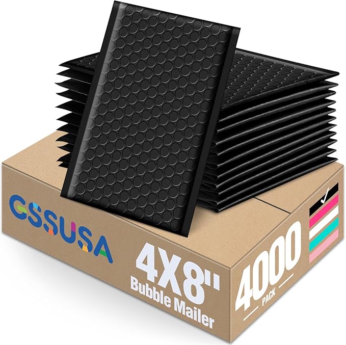 GSSUSA Black Bubble Mailers 4x7 Small Padded Envelopes 4000 Pack,Strong Adhesion Envelope Mailer Self-Seal Bubble Envelopes for Small Business
