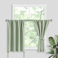 JIUZHEN Short Blackout Curtains for Small Window - Cafe Room Darkening Privacy Thermal Half Window Curtains Tiers for Bathroom,Kitchen, W 42 x L 36, Set of 2 Panels with Tiebacks, Light Green