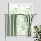 JIUZHEN Short Blackout Curtains for Small Window - Cafe Room Darkening Privacy Thermal Half Window Curtains Tiers for Bathroom,Kitchen, W 42 x L 36, Set of 2 Panels with Tiebacks, Light Green