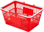 VEVOR Shopping Baskets, 12 PCS, 21L Stackable PE Plastic Grocery Baskets with Handles, Dense Mesh Structure, Holds up to 20 lbs, Portable for Grocery, Retail, Stores, Supermarket, Home Use, Red