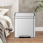 Dual Compartment Trash Can - 2 X 4.7 Gal (2 x 18L) Stainless Steel Trash Can, Double Sorting Bin with Soft Close Lids, Removable Inner Bucket, Step-on Recycling for Kitchen Home Office