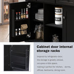 Yayzy Rolling Kitchen Island with 2 Bar Stools, Drop Leaf, Cabinet Door Storage Racks & 3 Drawers, Mobile Kitchen Cart with Rubberwood Top & Locking Wheels for Dining Room & Kitchen, 53-Inch, Black