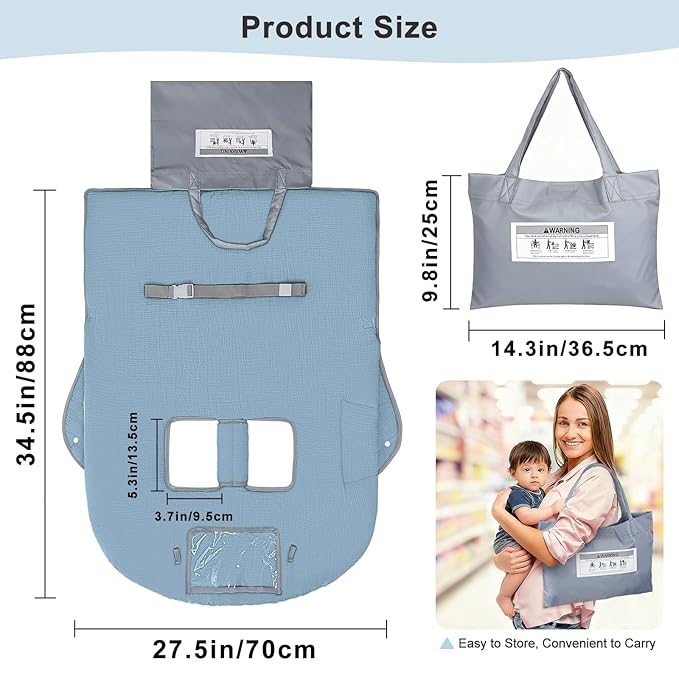 Muslin Shopping Cart Cover for Baby Soft & Breathable High Chair Covers for Restaurant Seat Grocery Cart Cover with Storage Pocket Machine Washable for Infant Toddler Boy and Girl, Blue