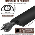 Floor Cord Cover Self Adhesive Cord Hider,10FT Cable Management, Extension Strip Protector for Wires, Prevent Cable Trips for Offices, Gyms, Exhibitions Cavity:0.3"(W) x 0.28"(H) Black
