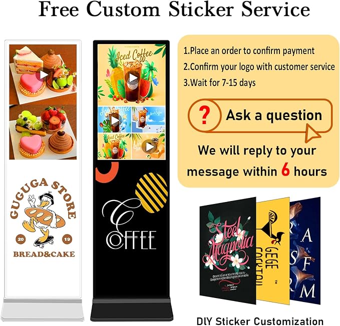 65 in Digital Signage Display, 4k Floor Standing LCD Touch Interactive Display Screen,with WiFi USB/App Software Input Digital Totem Auto Ad Player Android 14 (4+64G)